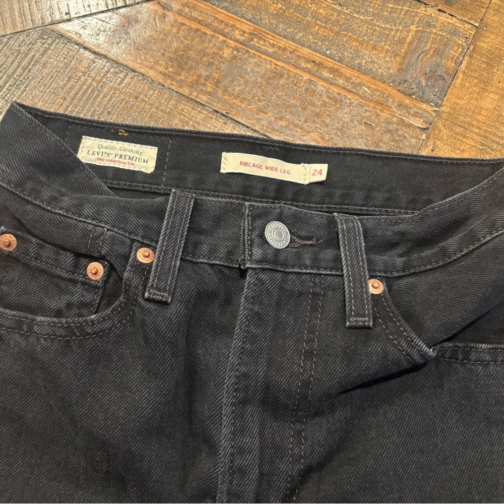 LEVI’S RIBCAGE WIDE LEG WOMEN'S JEANS BLACK 24W GREAT CONDITION - Picture 12 of 16